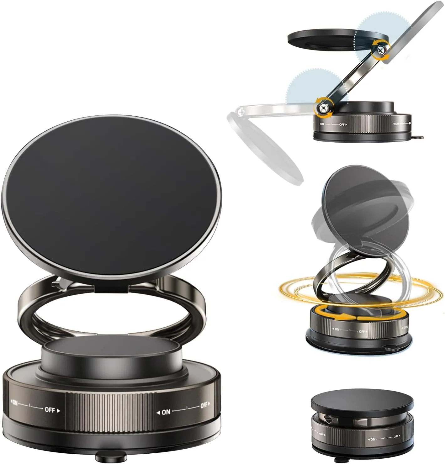 360 Adjustable Vacuum Magnetic Phone Holder for Car, Suction Cup Phone Mount for Magsafe, Portable Cell Phone Holder for Makeup/Gym/Mirror, Fit for All Smartphones