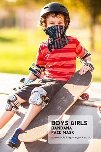 4 PCS Kids Face Mask Neck Gaiters Full-Coverage Bandanas Headband Tube Neck for Boys Girls(B American Flag/Pack of 4, 7-10T/8.2713.39inch)