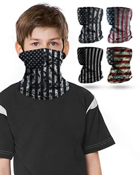 4 PCS Kids Face Mask Neck Gaiters Full-Coverage Bandanas Headband Tube Neck for Boys Girls(B American Flag/Pack of 4, 7-10T/8.2713.39inch)