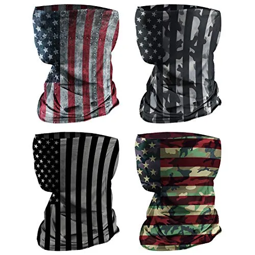 4 PCS Kids Face Mask Neck Gaiters Full-Coverage Bandanas Headband Tube Neck for Boys Girls(B American Flag/Pack of 4, 7-10T/8.2713.39inch)