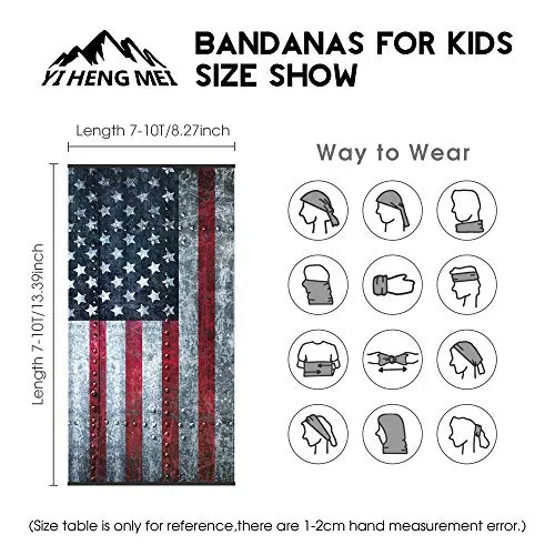 4 PCS Kids Face Mask Neck Gaiters Full-Coverage Bandanas Headband Tube Neck for Boys Girls(B American Flag/Pack of 4, 7-10T/8.2713.39inch)
