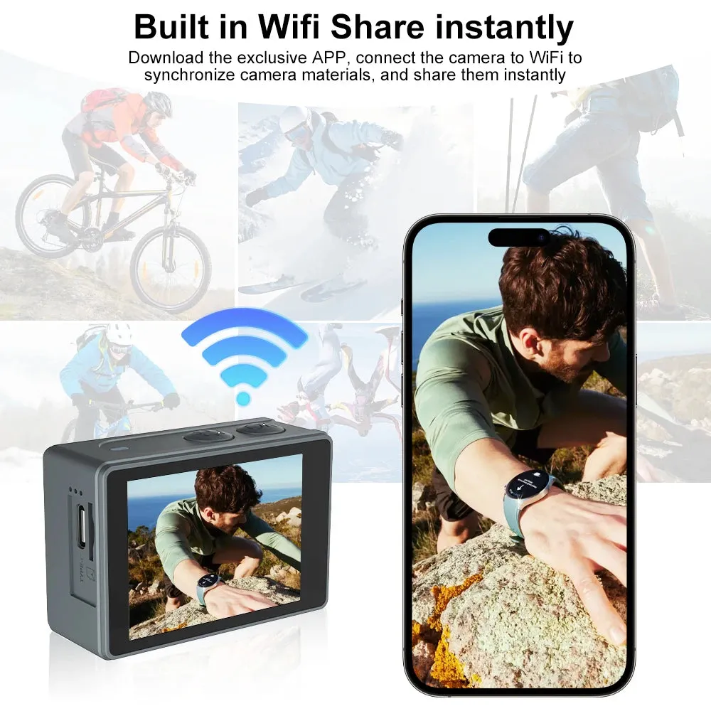 5K Action Camera 4K60FPS Dual IPS Touch LCD EIS WiFi 170 30M Waterproof 5X Zoom Professional Sport Camera With Remote Control