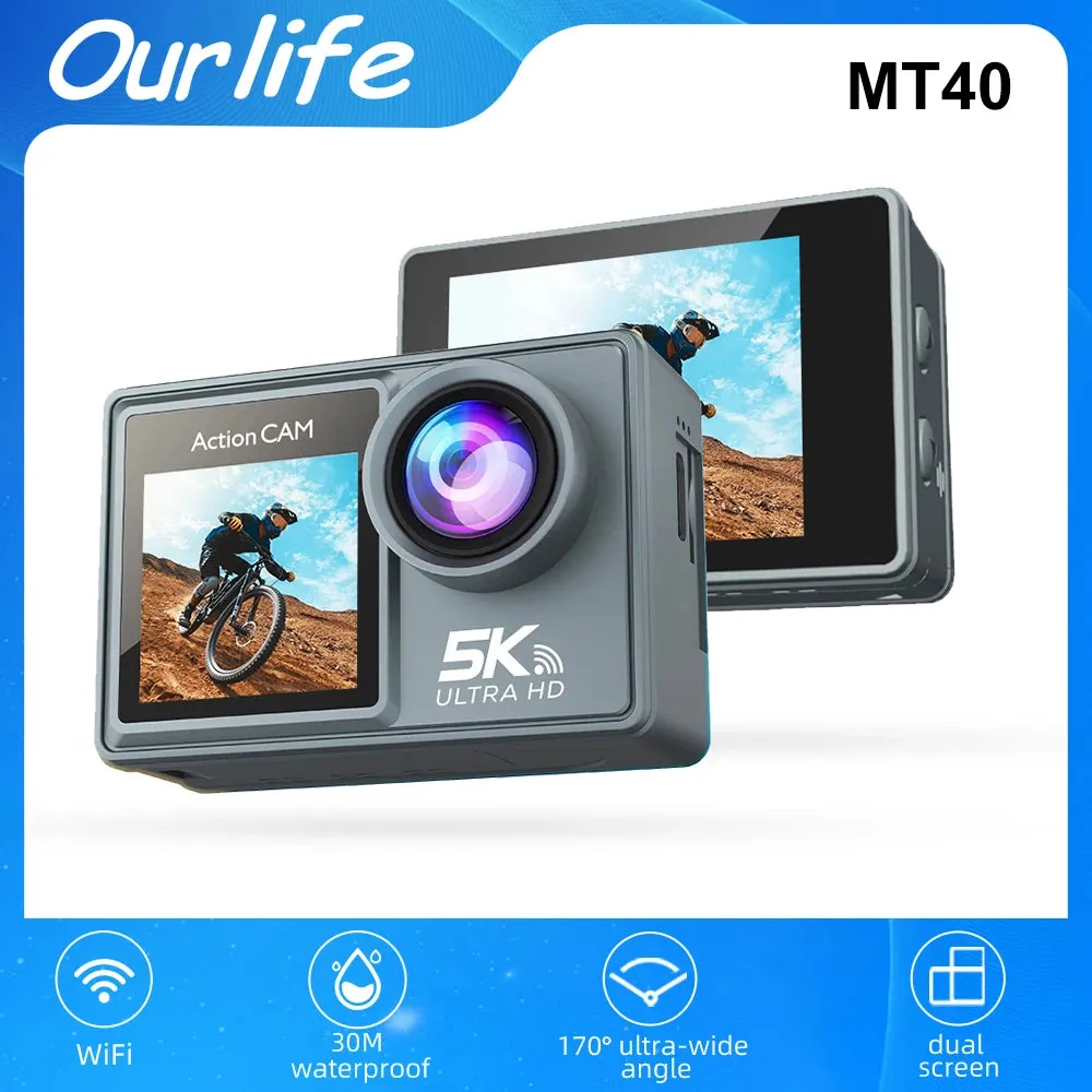 5K Action Camera 4K60FPS Dual IPS Touch LCD EIS WiFi 170 30M Waterproof 5X Zoom Professional Sport Camera With Remote Control