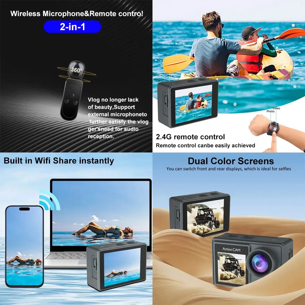 5K Action Camera 4K60FPS Dual IPS Touch LCD EIS WiFi 170 30M Waterproof 5X Zoom Professional Sport Camera With Remote Control