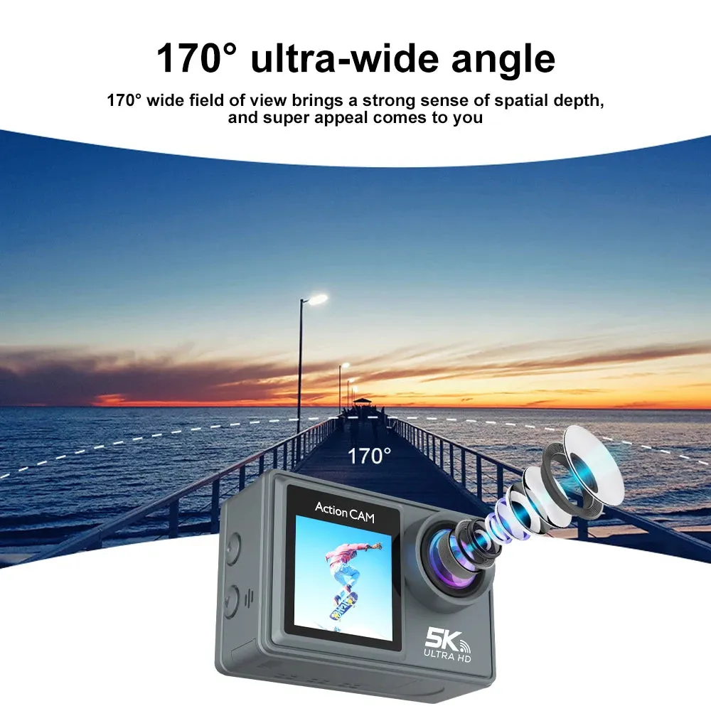 5K Action Camera 4K60FPS Dual IPS Touch LCD EIS WiFi 170 30M Waterproof 5X Zoom Professional Sport Camera With Remote Control
