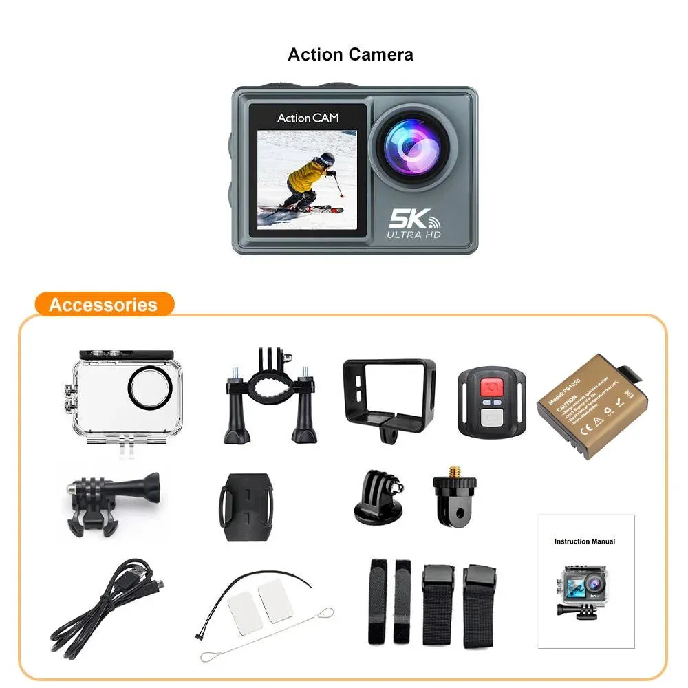5K Action Camera 4K60FPS Dual IPS Touch LCD EIS WiFi 170 30M Waterproof 5X Zoom Professional Sport Camera With Remote Control