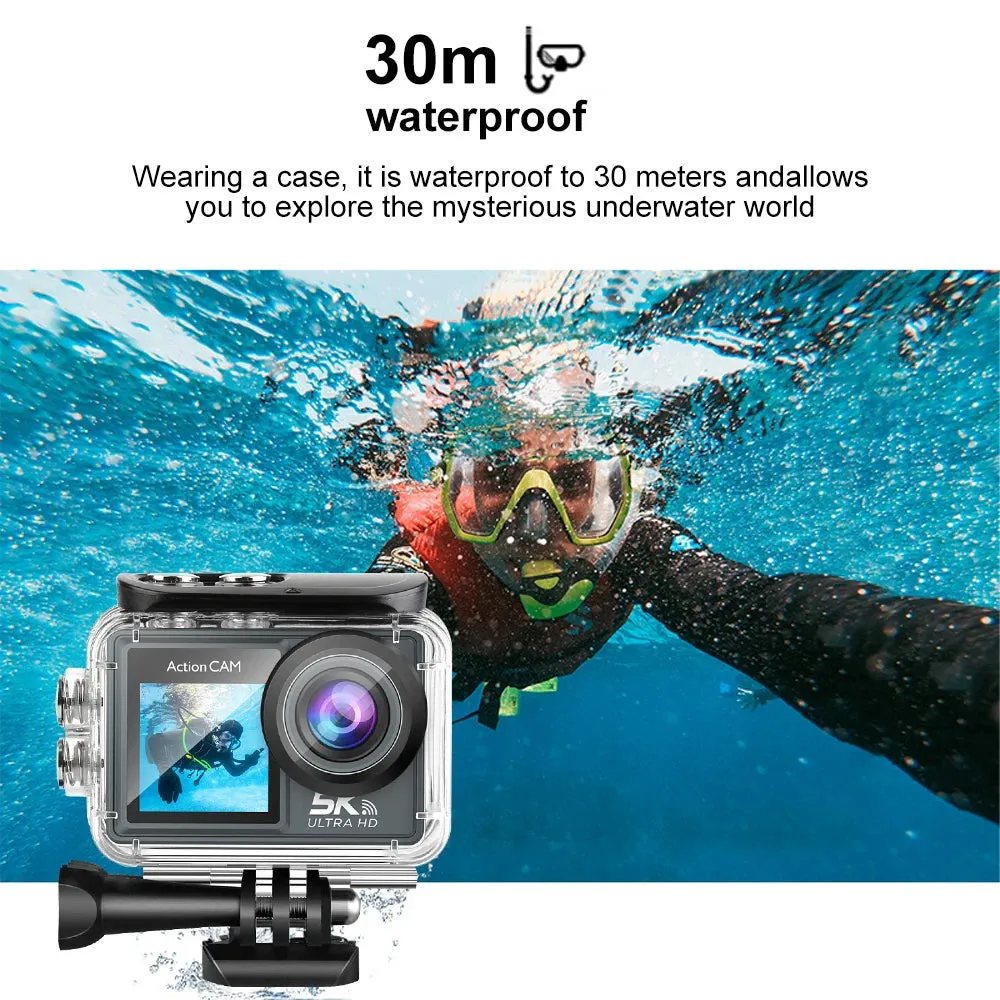 5K Action Camera 4K60FPS Dual IPS Touch LCD EIS WiFi 170 30M Waterproof 5X Zoom Professional Sport Camera With Remote Control