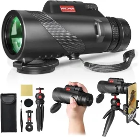 80x100 Monocular Telescope for Smartphones - High Powered HD Monocular with Tripod & Adapter, Low Light Vision for Adults - for Wildlife, Bird Watching, Hunting, Hiking
