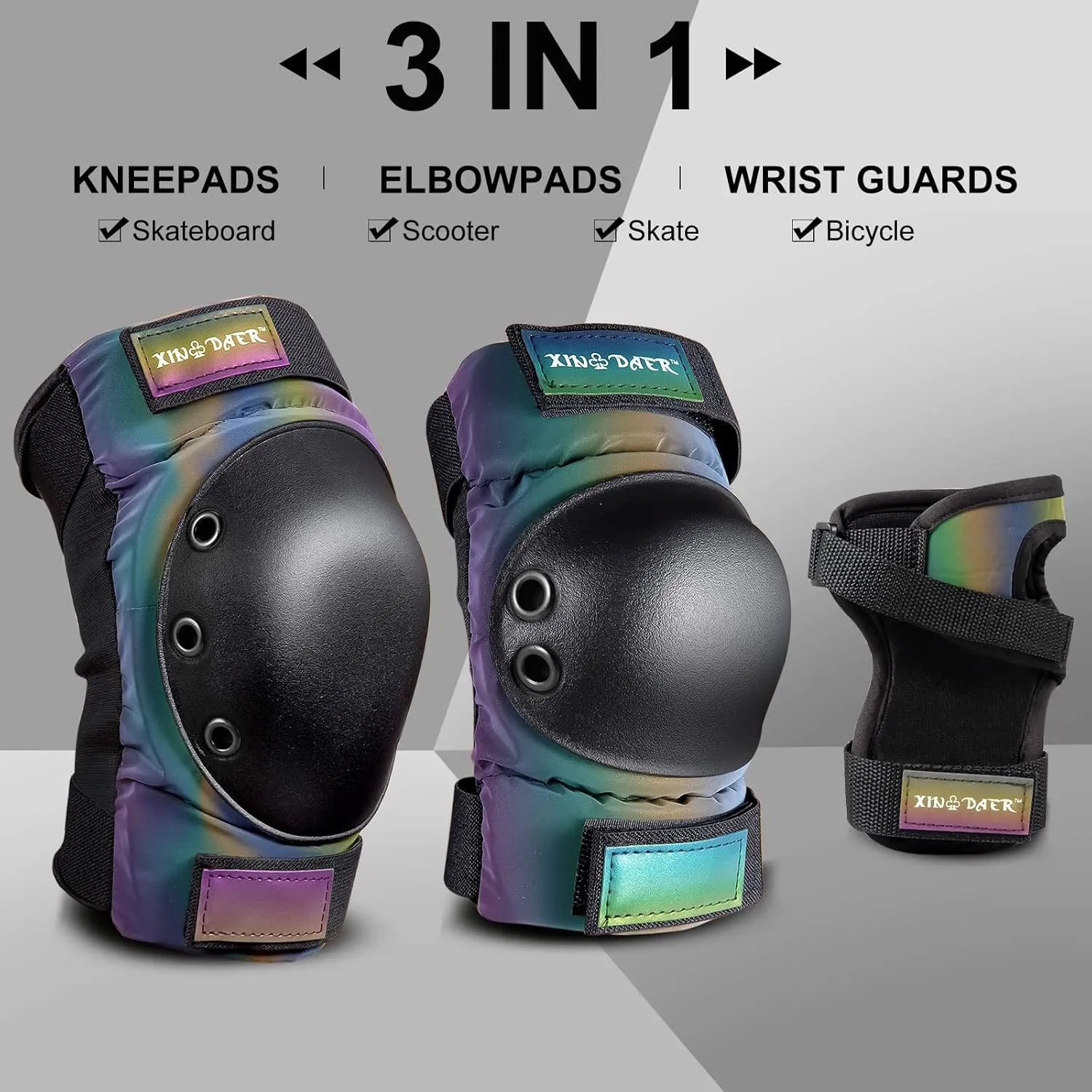 Adult/Kids/Youth Knee Pad Elbow Pads, Womens Skate Protective Gear Set 3 in 1 Knee and Elbow Pads Wrist Guards for Skateboard, Roller Skates, Skating, Scooter, Inline Skates, Cycling