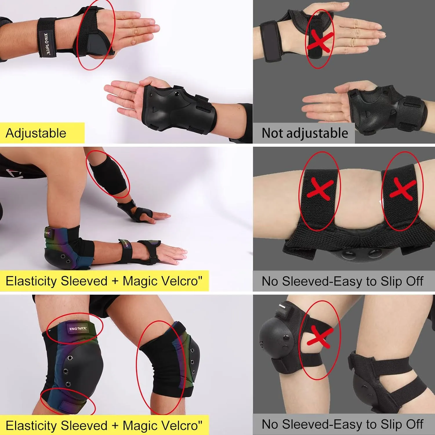 Adult/Kids/Youth Knee Pad Elbow Pads, Womens Skate Protective Gear Set 3 in 1 Knee and Elbow Pads Wrist Guards for Skateboard, Roller Skates, Skating, Scooter, Inline Skates, Cycling