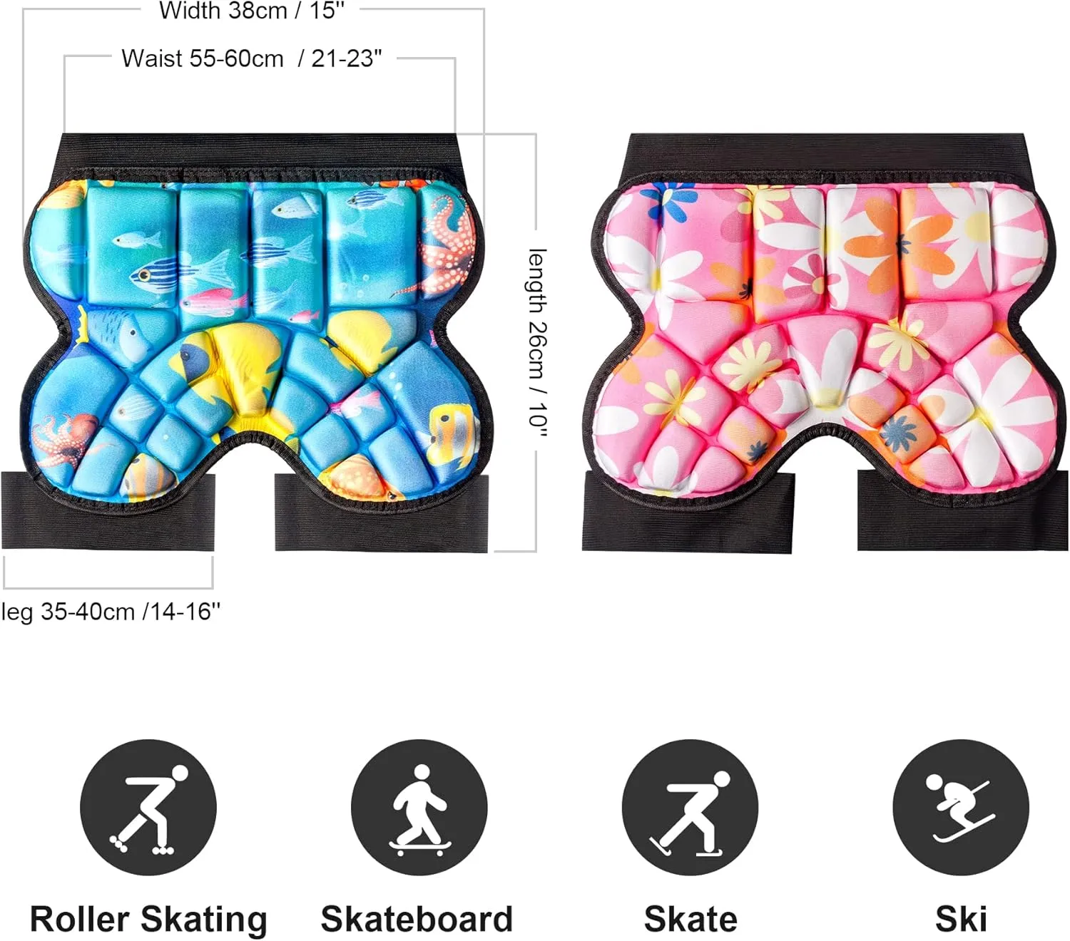 Butt Pads for Skating, 25 mm Thick Bum Protector for Kids (3-7 Years Old) Lightweight, Anti Slip Snowboard Padded Pants, Hip Pads for Ice Skating Ski Skiing Skateboarding Cycling