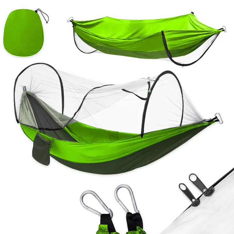 Camping Hammock Automatic Quickly Open Nylon Cloth Mosquito-Proof Hammock with Mosquito Net