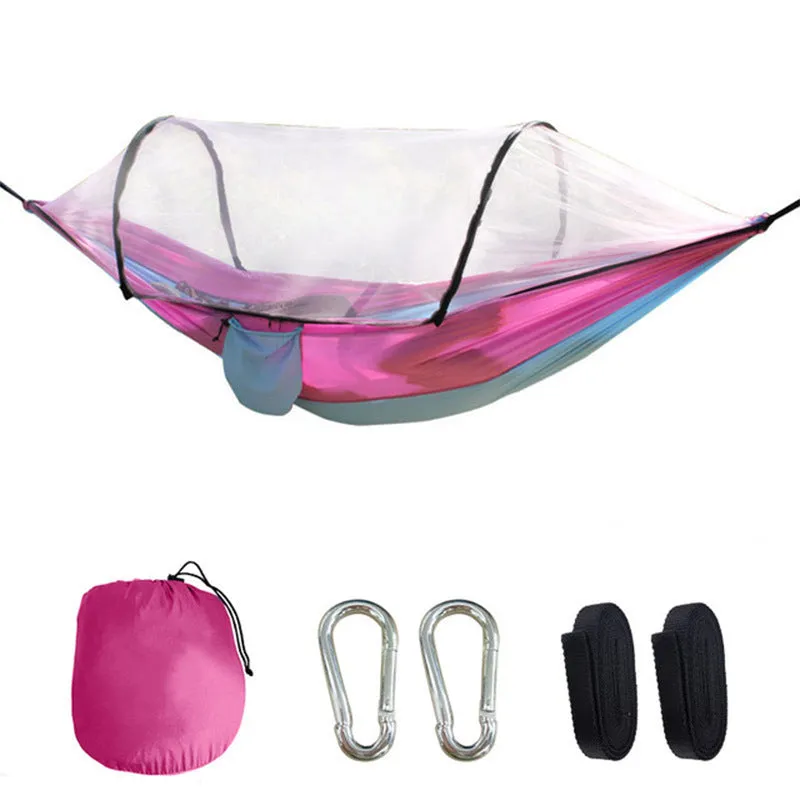 Camping Hammock Automatic Quickly Open Nylon Cloth Mosquito-Proof Hammock with Mosquito Net