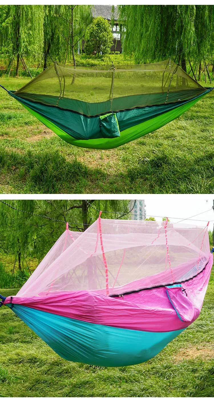 Camping Hammock Double Parachute Cloth with Mosquito Net Anti Mosquito Nylon Spinning Anti-Rollover