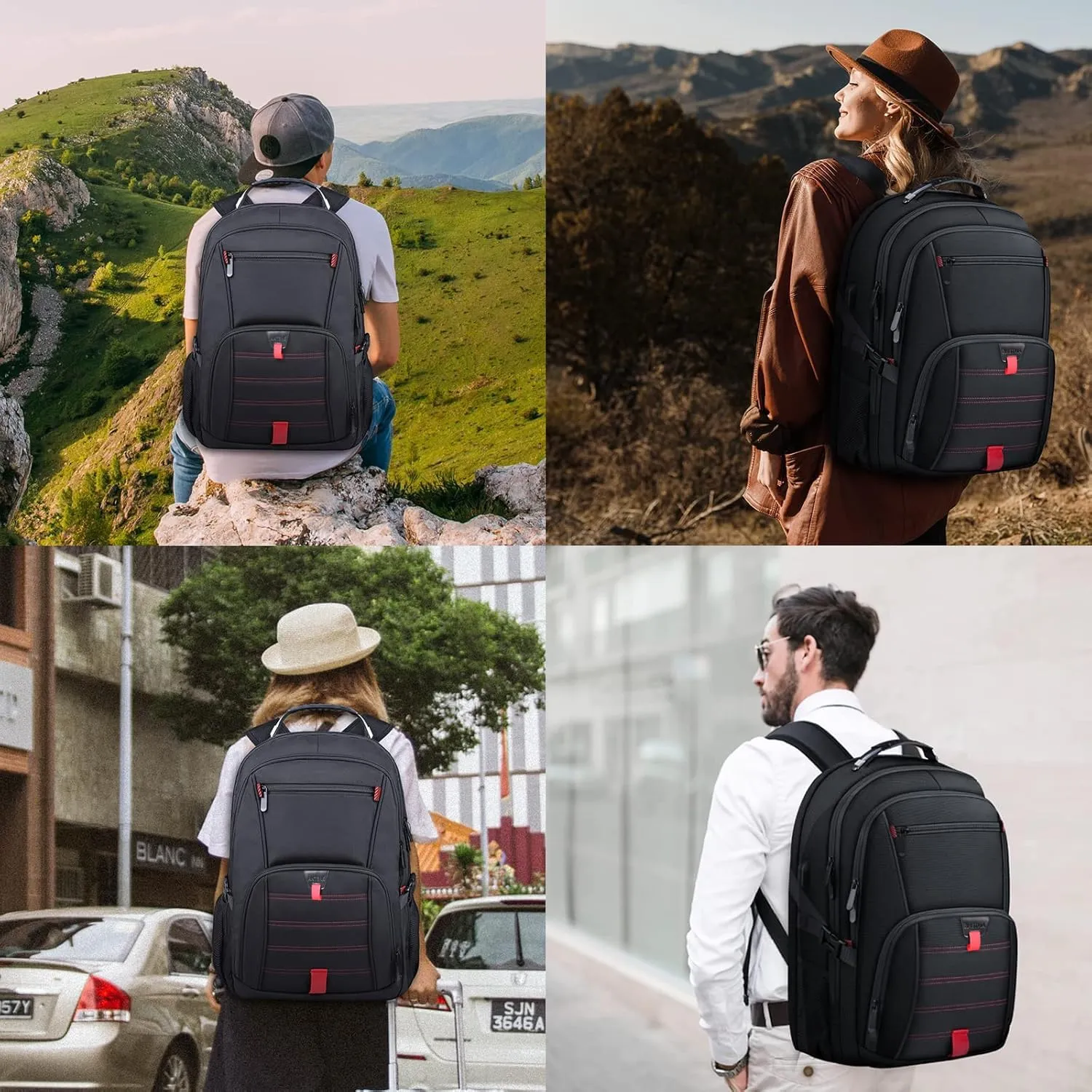 Extra Large Travel Laptop Backpack, 17.3 Inch Carry on Backpack for Men Women with USB Port, 50L Anti Theft Water Resistant College Bussiness TSA Airline Approved Work Computer Backpack, Black