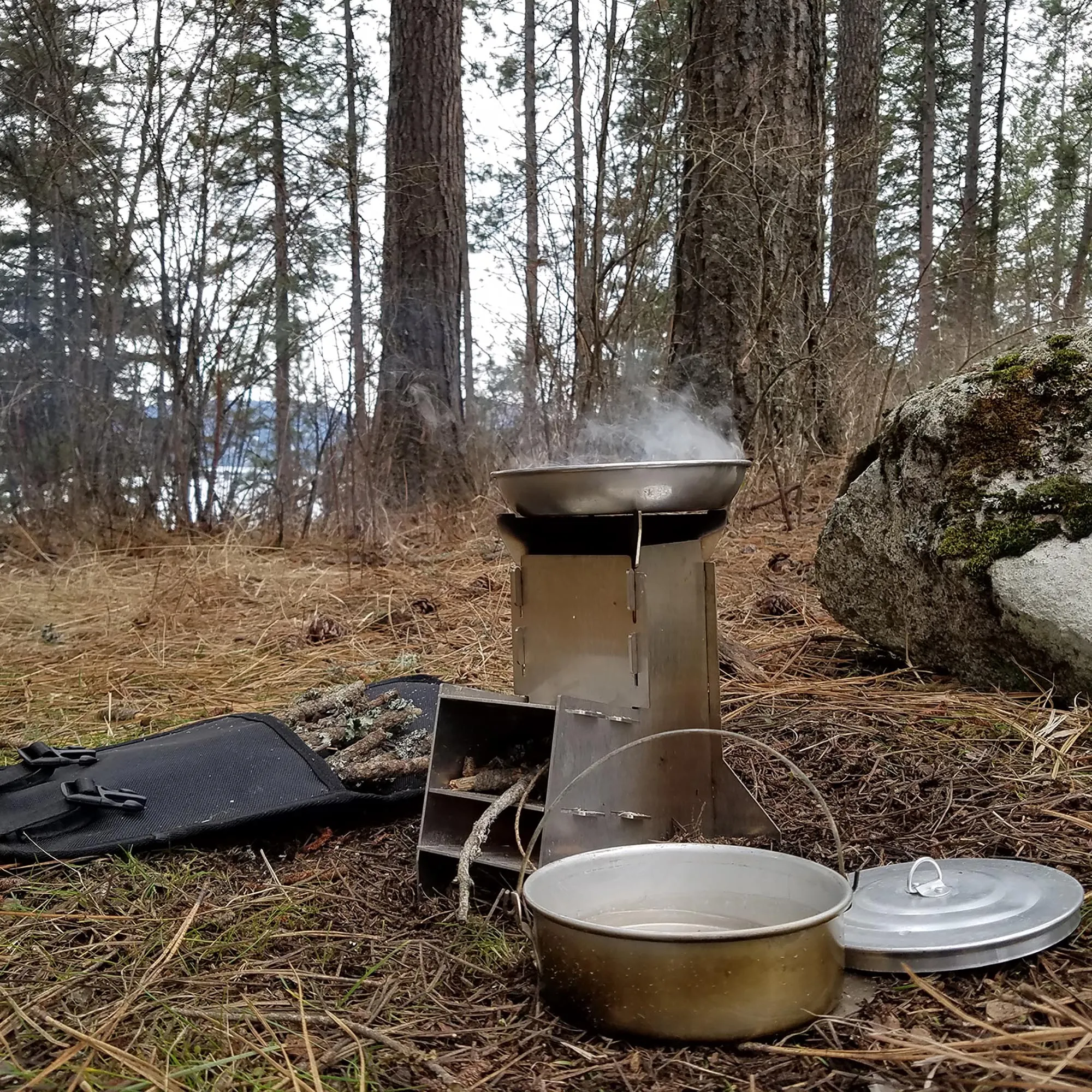 Flat-Pack Rocket Twig Stove & Case - Stainless Steel