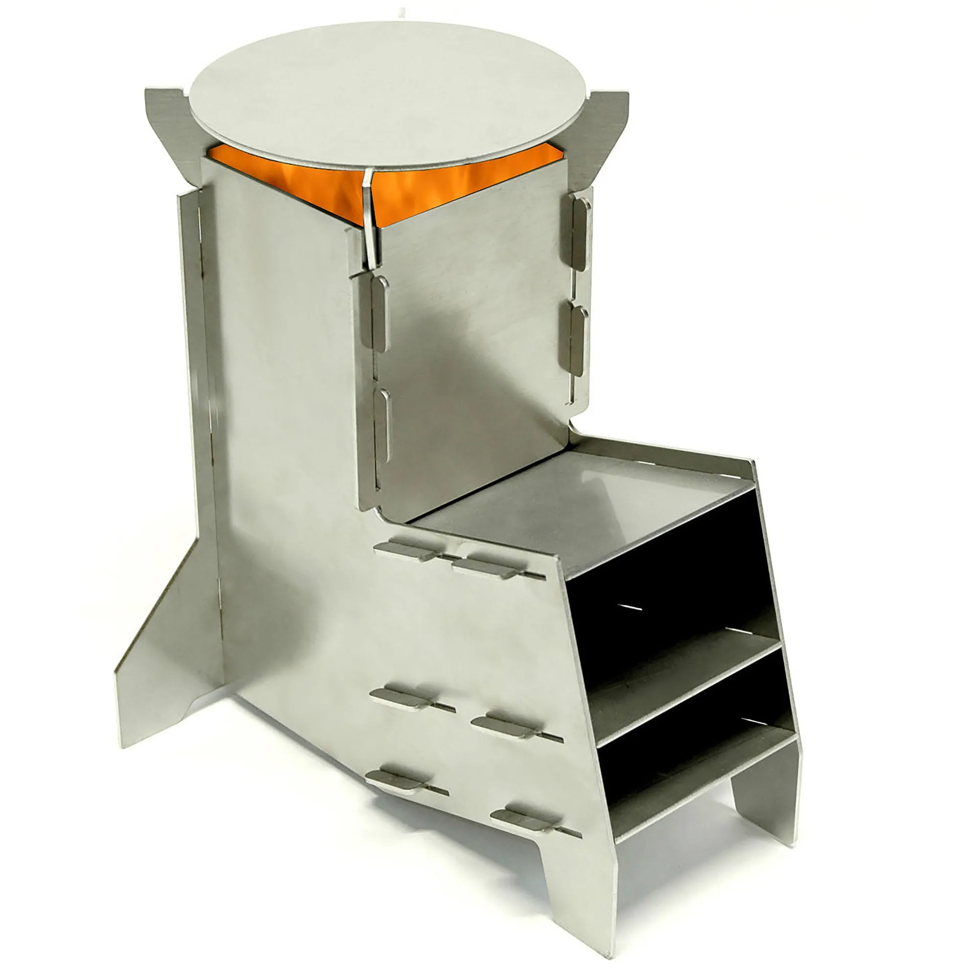 Flat-Pack Rocket Twig Stove & Case - Stainless Steel