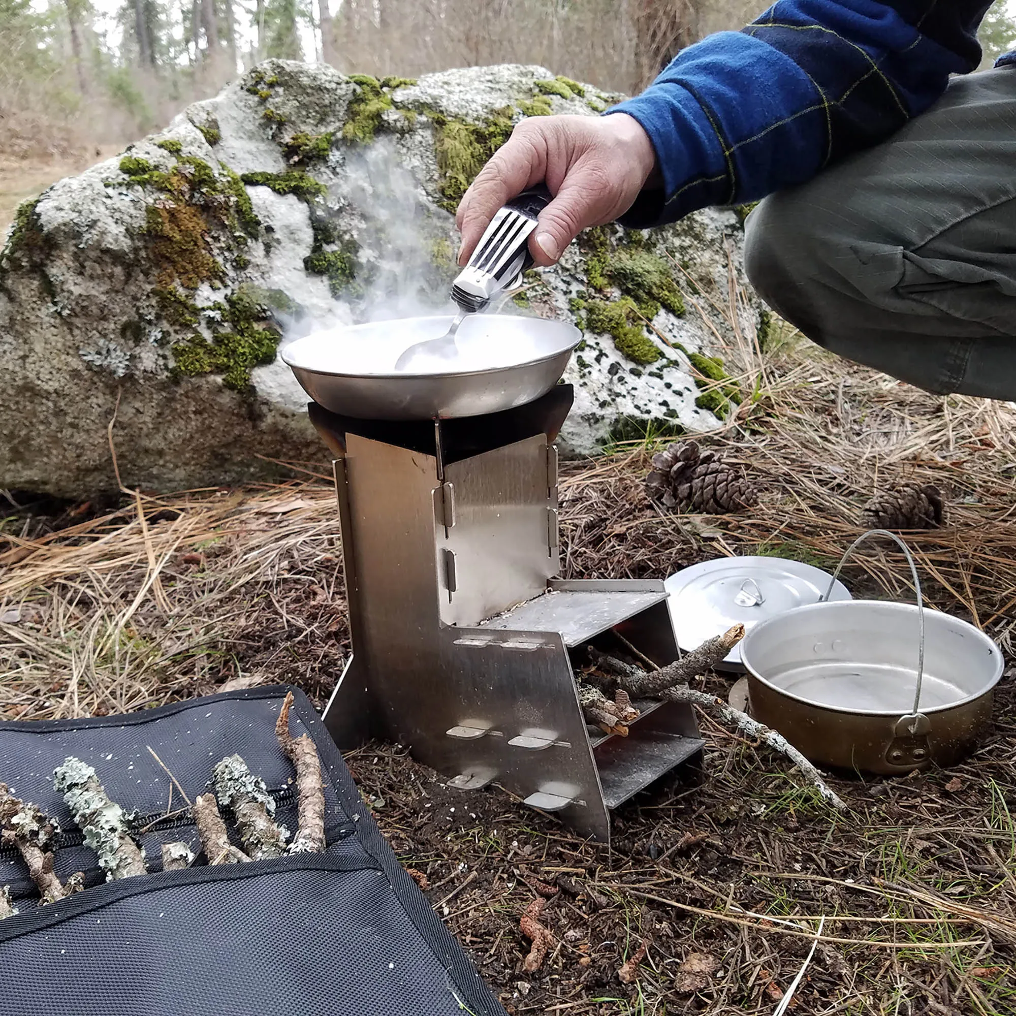 Flat-Pack Rocket Twig Stove & Case - Stainless Steel