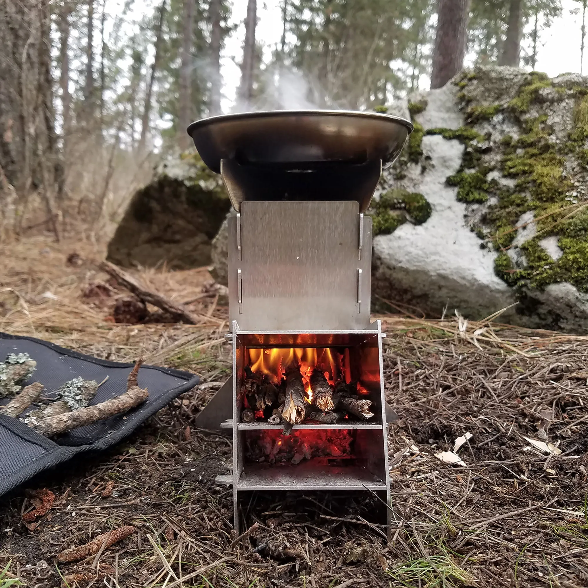 Flat-Pack Rocket Twig Stove & Case - Stainless Steel