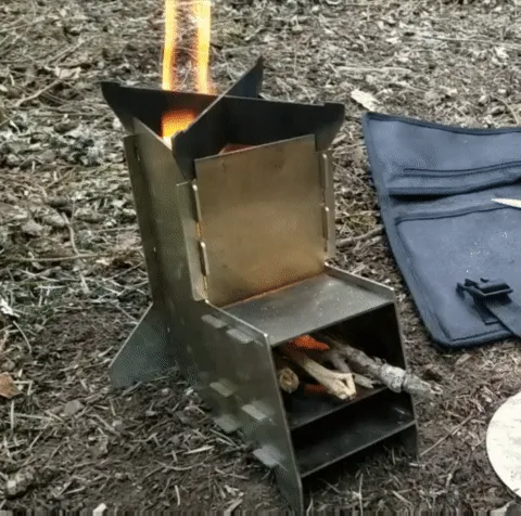 Flat-Pack Rocket Twig Stove & Case - Stainless Steel