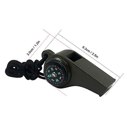 MeiNvShe 2 Pack Emergency Survival Whistle, 3-in-1 Emergency Whistles with Compass and Thermometer, Loud Safety Whistle with Lanyard for Outdoor Hiking (Green)