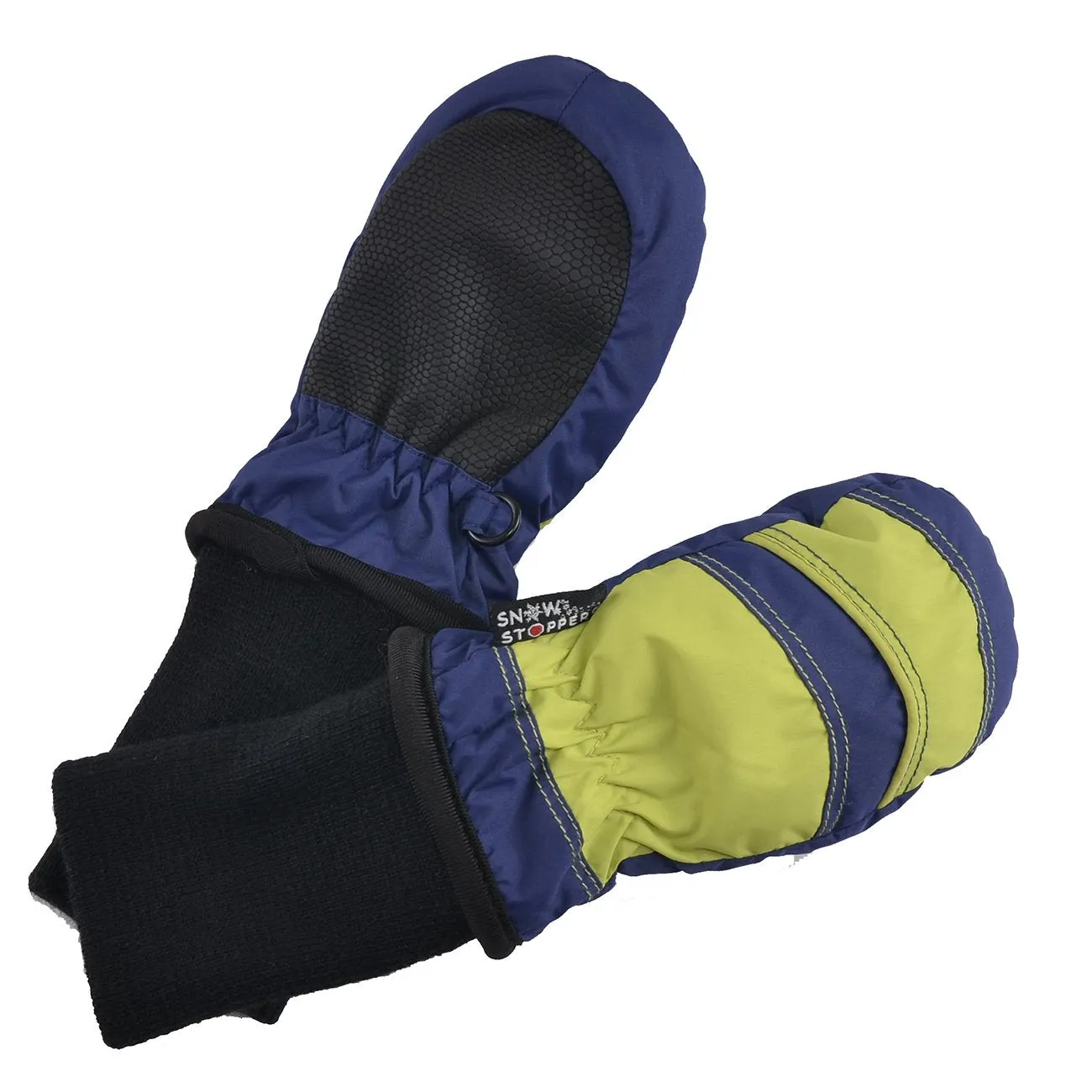 Waterproof Stay-On Mittens No Thumb - Navy Blue / Lime Green by SnowStoppers